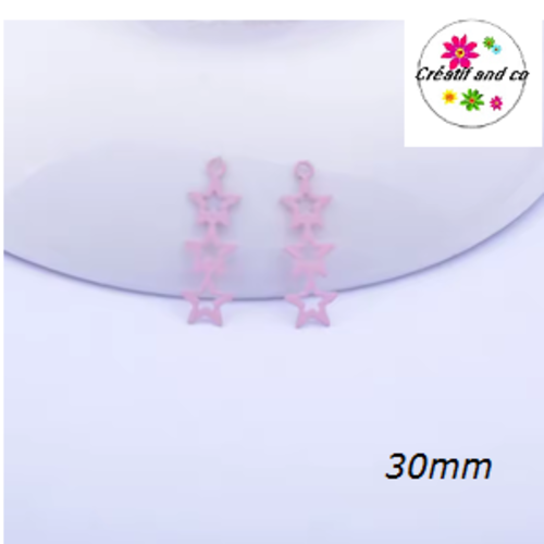 Breloque estampe trio d'étoile rose 30mm