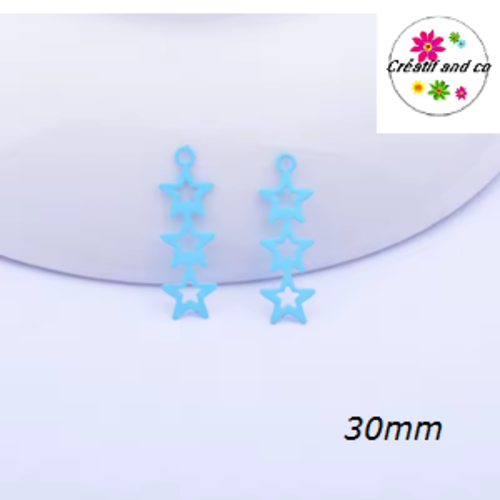 Breloque estampe trio d'étoile turquoise 30mm