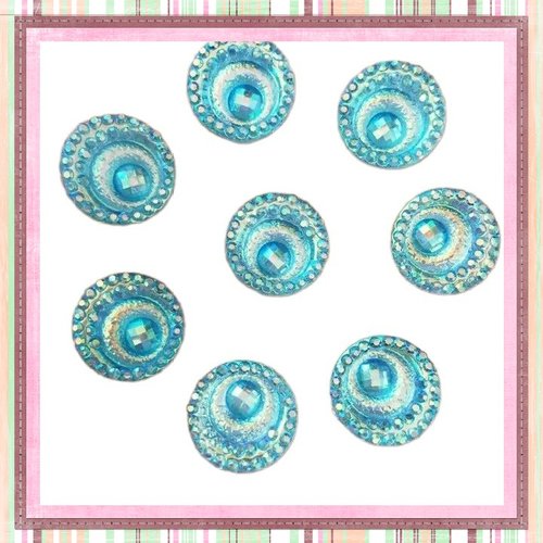 X2 cabochons spirale turquoise résine 12mm