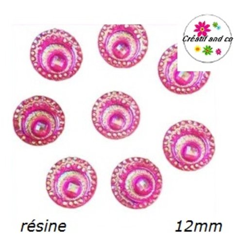 X2 cabochons spirale fuchsia résine 12mm