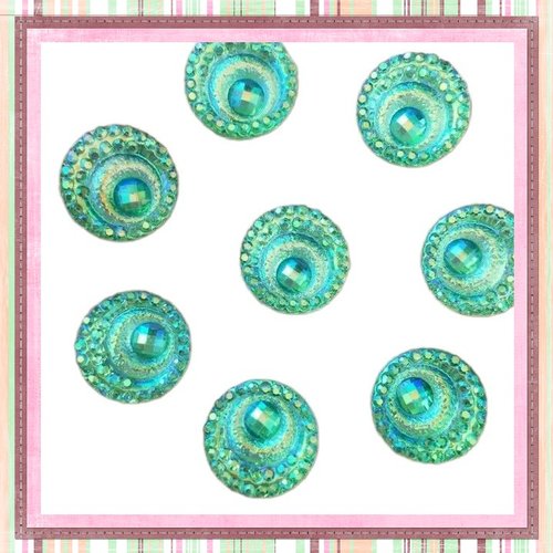 X2 cabochons spirale vert  résine 12mm