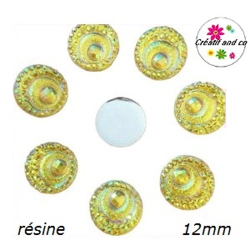 X2 cabochons spirale jaune résine 12mm