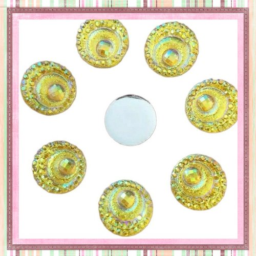 X2 cabochons spirale jaune résine 12mm