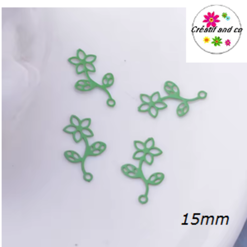 Breloque estampe fleur verte 15mm