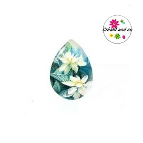 Cabochon goutte fleur de lotus 18x25mm