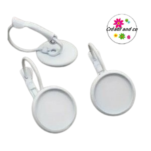 Boucle d'oreille blanche pour cabochon 12mm
