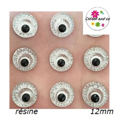 X2 cabochons résine argent/noir central 12mm