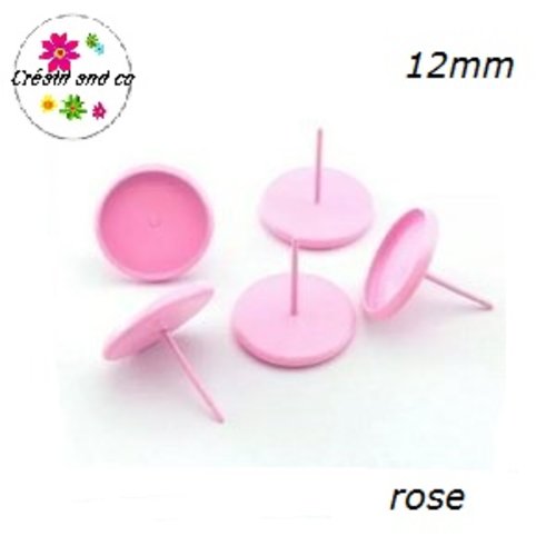 Puce oreille rose pour cabochon 12mm