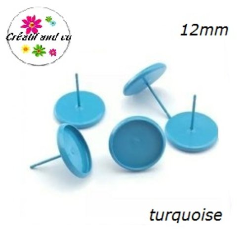 Puce oreille turquoise pour cabochon 12mm