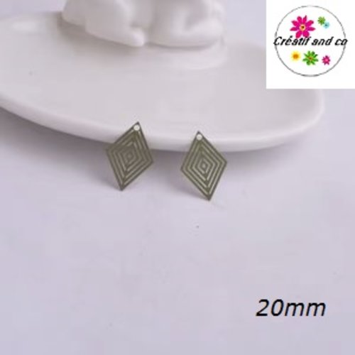 Breloque estampe losange kaki 20mm