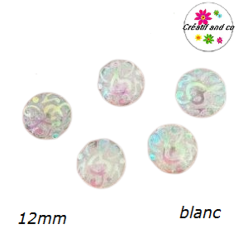 X2 cabochons motif note de musique blanche résine 12mm