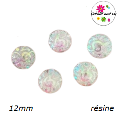 X2 cabochons motif note de musique blanche résine 12mm
