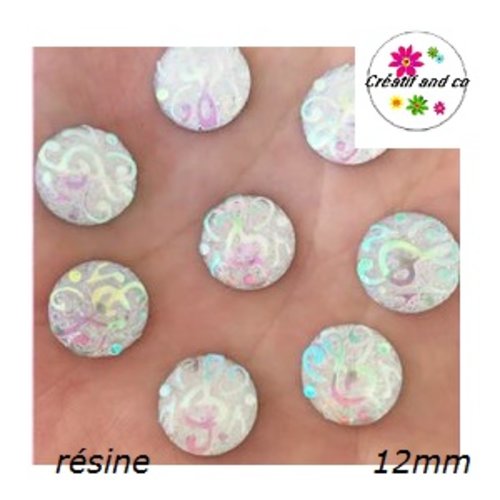 X2 cabochons note de musique blanc résine 12mm