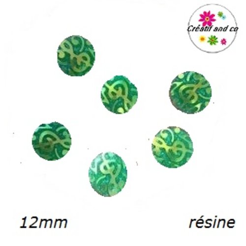 X2 cabochons note de musique verte résine 12mm