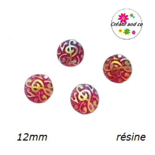 X2 cabochons motif note de musique rouge résine 12mm