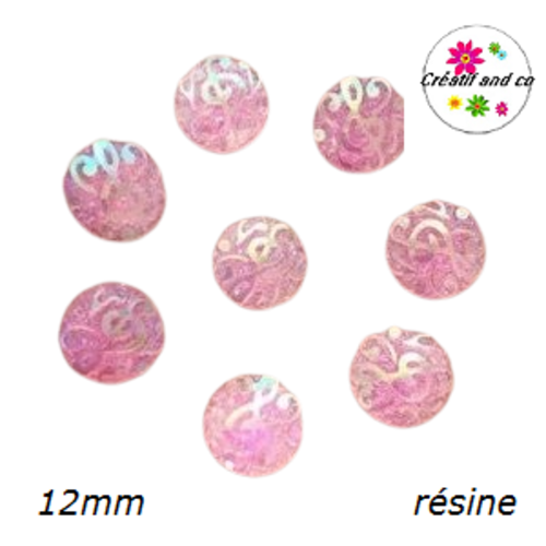X2 cabochons motif note de musique rose résine 12mm