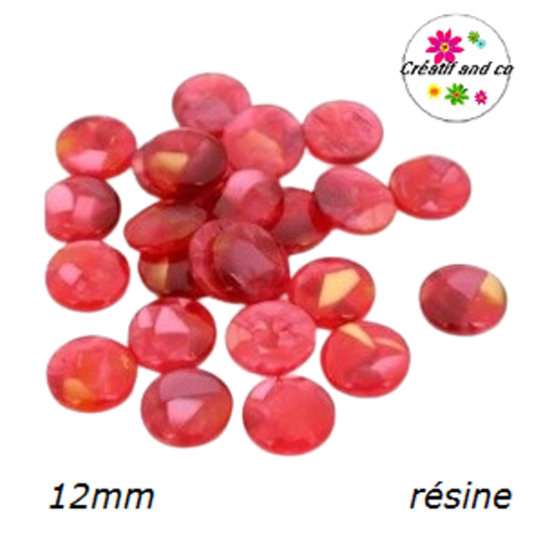 X2 cabochons irisés rouges résine 12mm