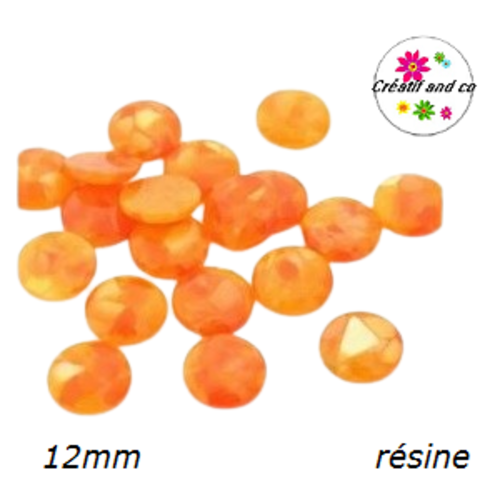 X2 cabochons irisés oranges résine 12mm