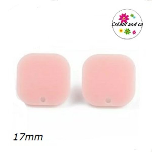 Clou oreille carré rose acrylique et tige argent 925