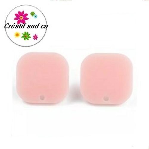 Clou oreille carré rose acrylique et tige argent 925