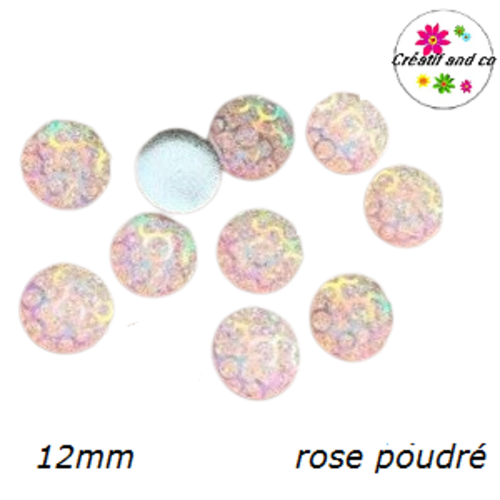 X2 cabochons nid d'abeille résine rose poudré 12mm