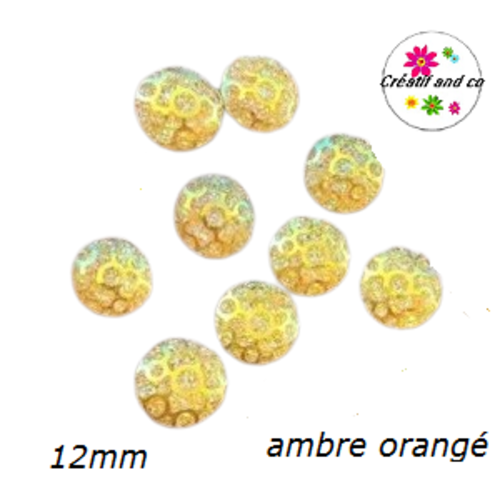 X2 cabochons nid d'abeille résine ambre orangé 12mm