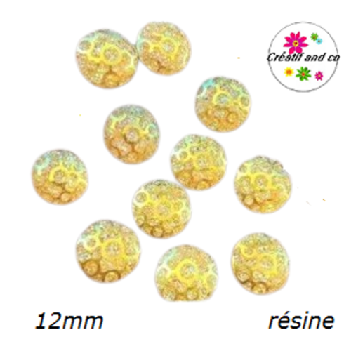 X2 cabochons nid d'abeille ambre orangé résine 12mm