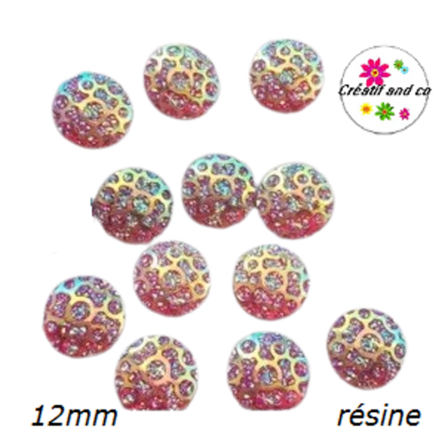 X2 cabochons nid d'abeille rouge résine 12mm