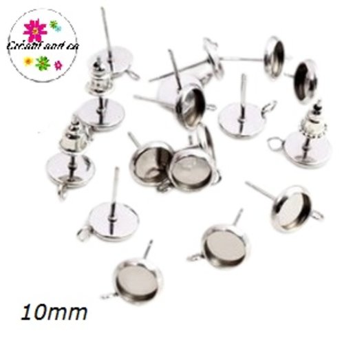 Clou oreille acier inoxydable avec anneau cabochon 10mm