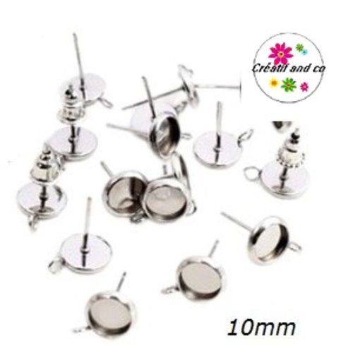 Clou oreille acier inoxydable avec anneau cabochon 10mm