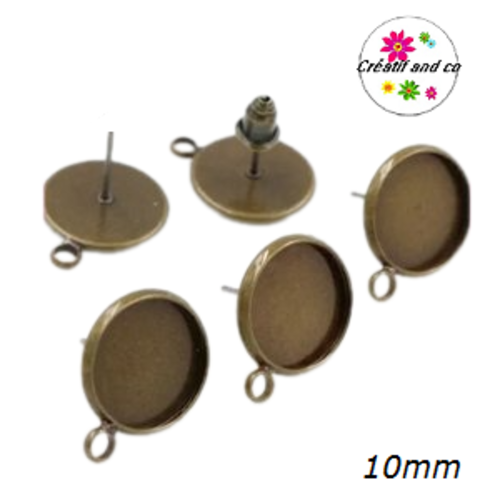Clou oreille bronze avec anneau cabochon 10mm