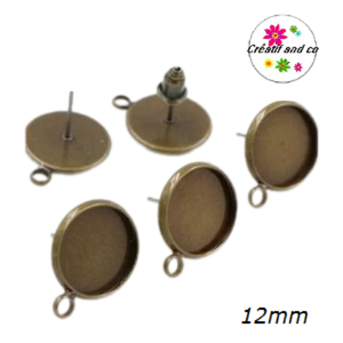 Clou oreille bronze avec anneau cabochon 12mm