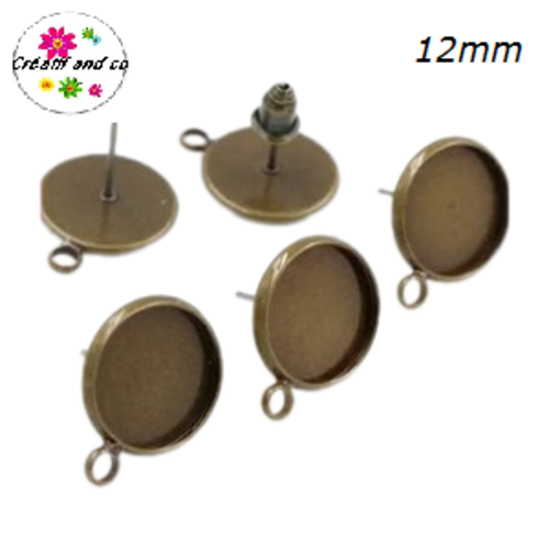 Clou oreille bronze avec anneau cabochon 12mm
