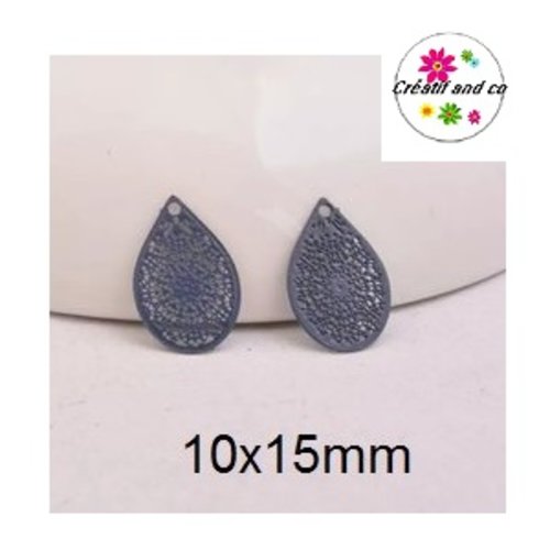 Breloque estampe goutte grise 15mm