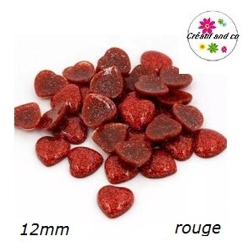 X2 cabochons coeur brillant résine rouge 12mm
