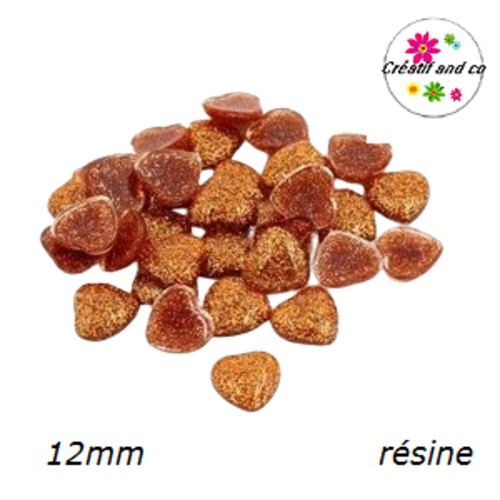 X2 cabochons coeur brillant orange/ambre résine 12mm