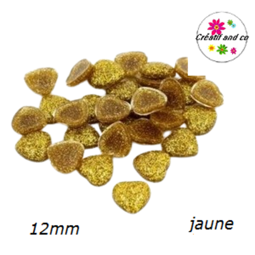 X2 cabochons coeur brillant résine jaune 12mm