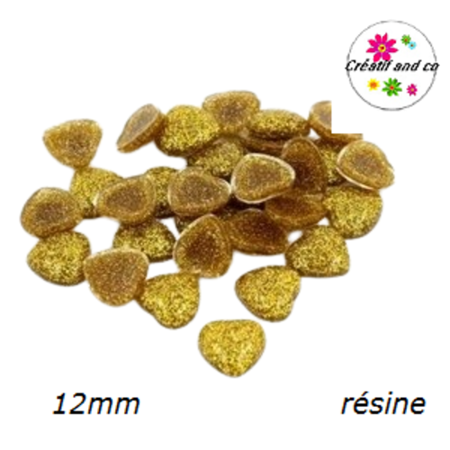 X2 cabochons coeur brillant jaune résine 12mm