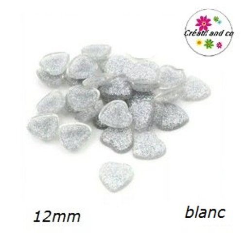 X2 cabochons coeur brillant résine blanc 12mm