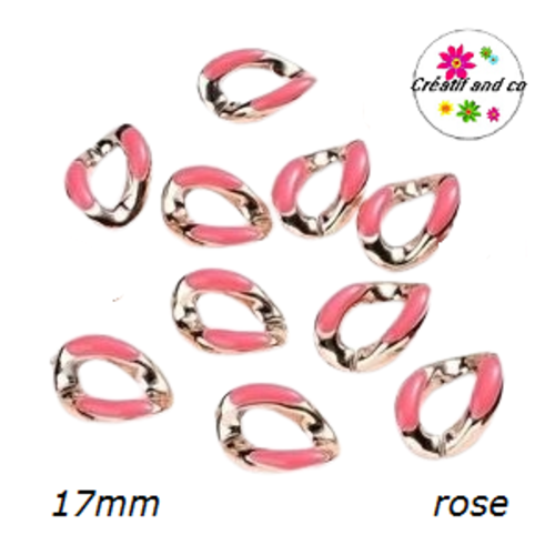 X5 anneaux mailles ouverts torsadés acryliques roses 17mm