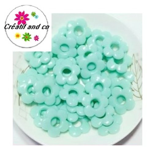 X 2 perles fleur bleu clair 19mm