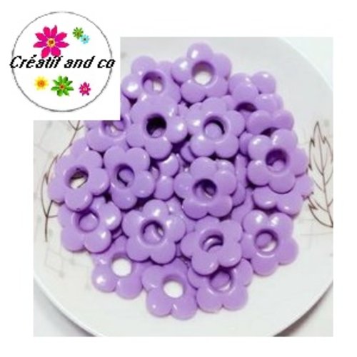 X 2 perles fleur parme 19mm