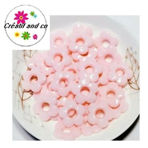 X 2 perles fleur rose 19mm