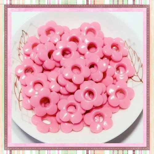 X 2 perles fleur rose bonbon 19mm