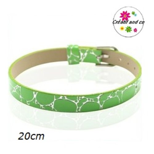 Bracelet simili cuir vert/argent 20cm