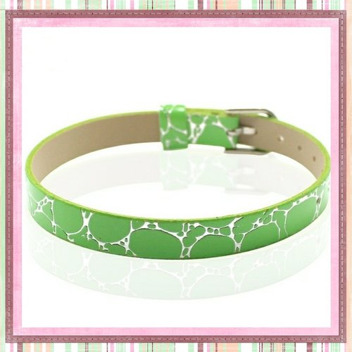 Bracelet simili cuir vert/argent 20cm