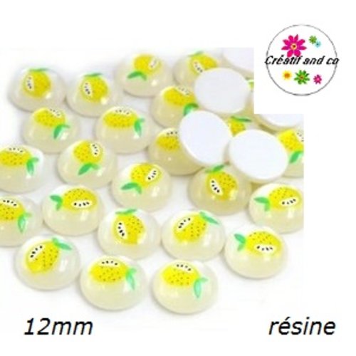 X2 cabochons motif fruit jaune résine  12mm