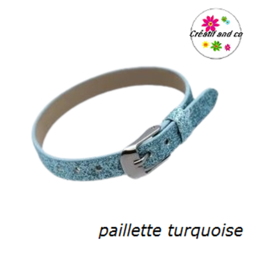 Bracelet simili cuir paillette turquoise 20cm