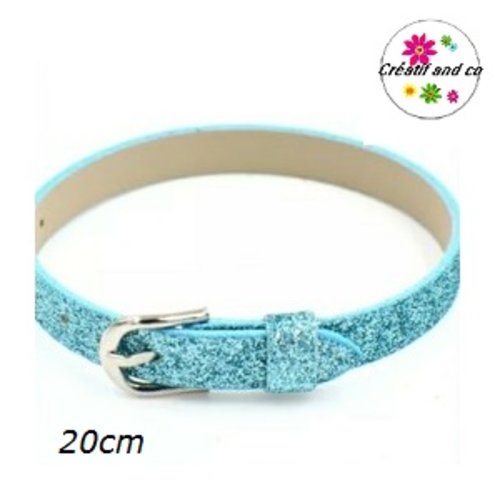 Bracelet simili cuir paillette turquoise 20cm