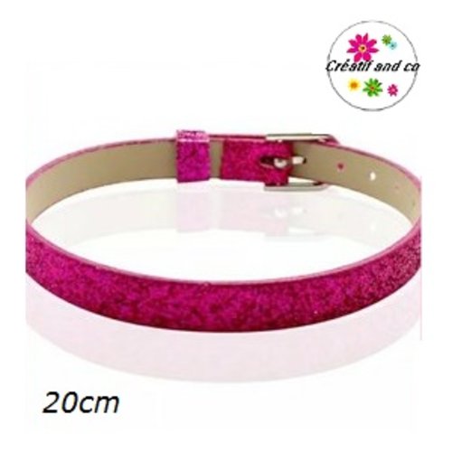 Bracelet simili cuir paillette fuchsia  20cm